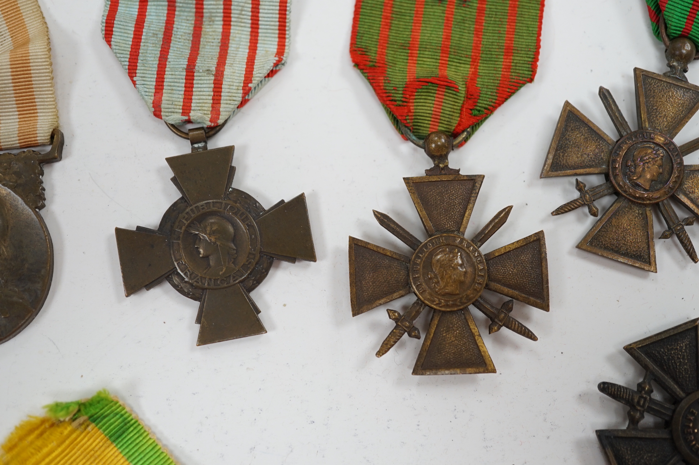 Eighteen French medals, including The War Cross, TOE French Legion Cross, Medal of Honour, Croix du Combatant Medal, WWI Commemorative Medal, 1870 Military Medal, 1914-18 Victory Medal, etc.